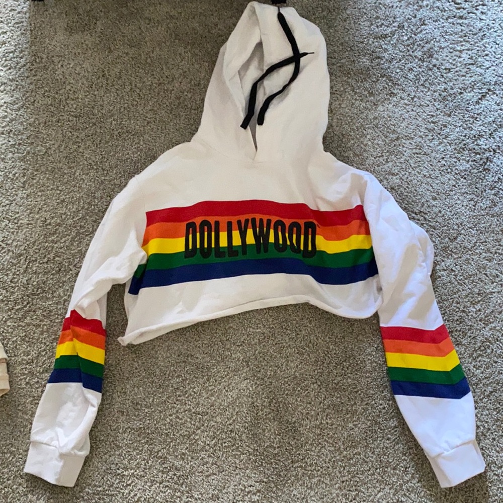Dollywood Cropped Rainbow Hoodie Size Large